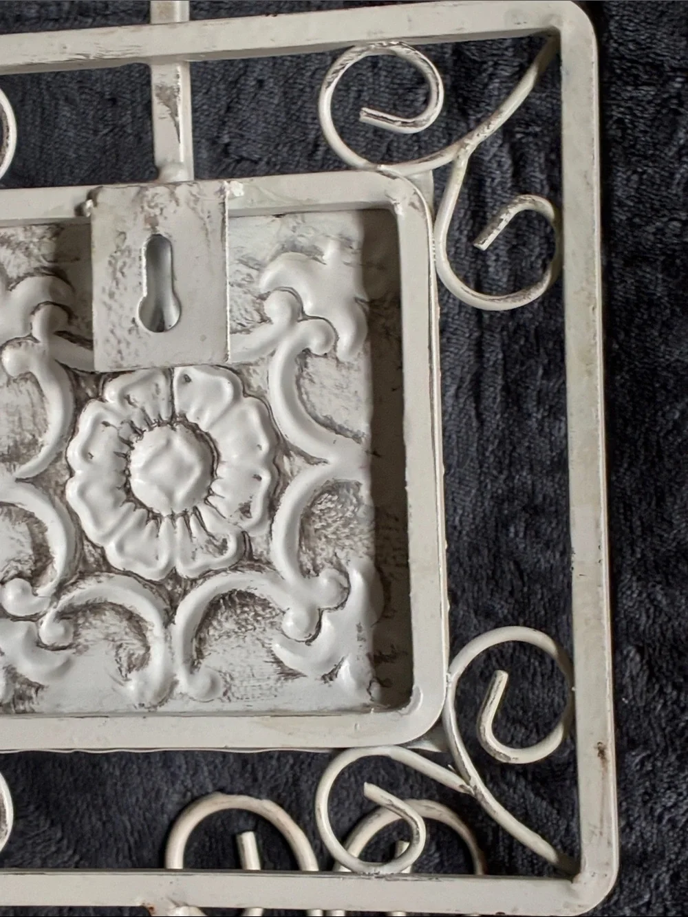 Ornate Cream Metal Wall Hook with Decorative Tile Accent